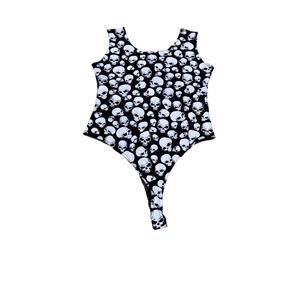 Vtg Fashion Victim Skull Bodysuit,Sz M,Grunge,1990’s 90’s,Threashed,skeleton,blk